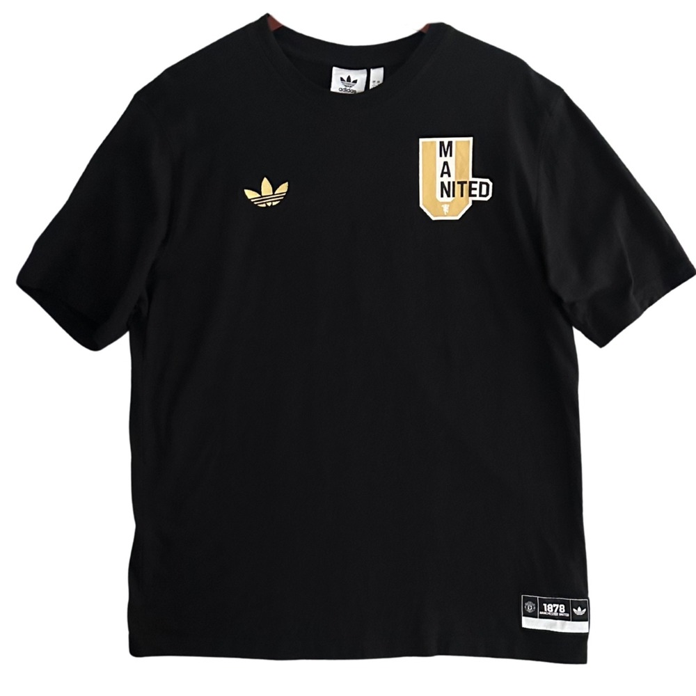 Adidas Manchester United T-Shirt Mens Large Black 1878 Graphic VRCT Tee